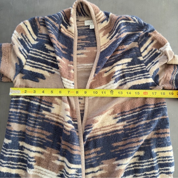 Lucky Brand Aztec Print Fringed Brushed‎ Knit Open Cardigan Western Sweater Top - Picture 7 of 8